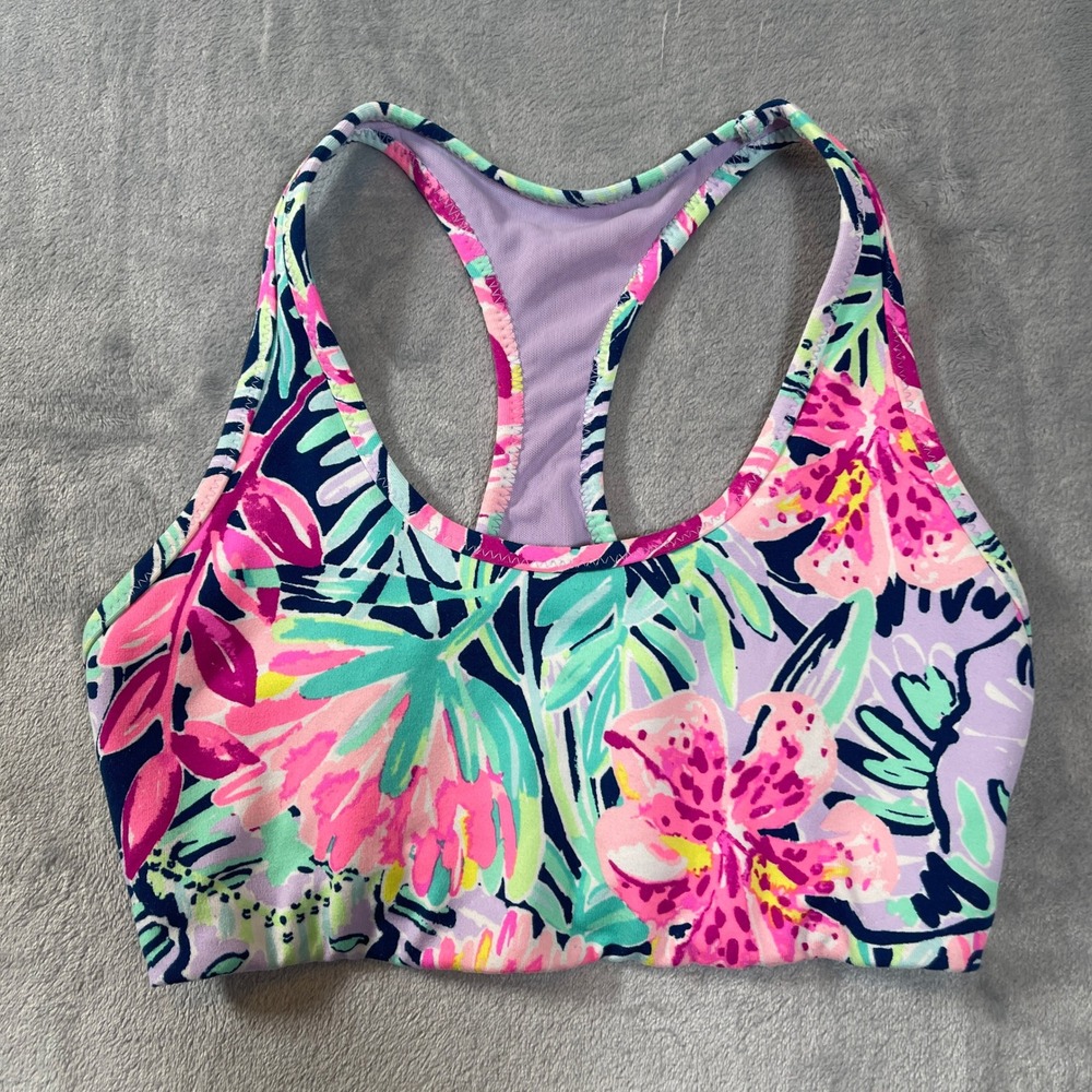 Lilly Pulitzer Luxletic Womens XS Tropical Floral Racerback Sports Bra Pink